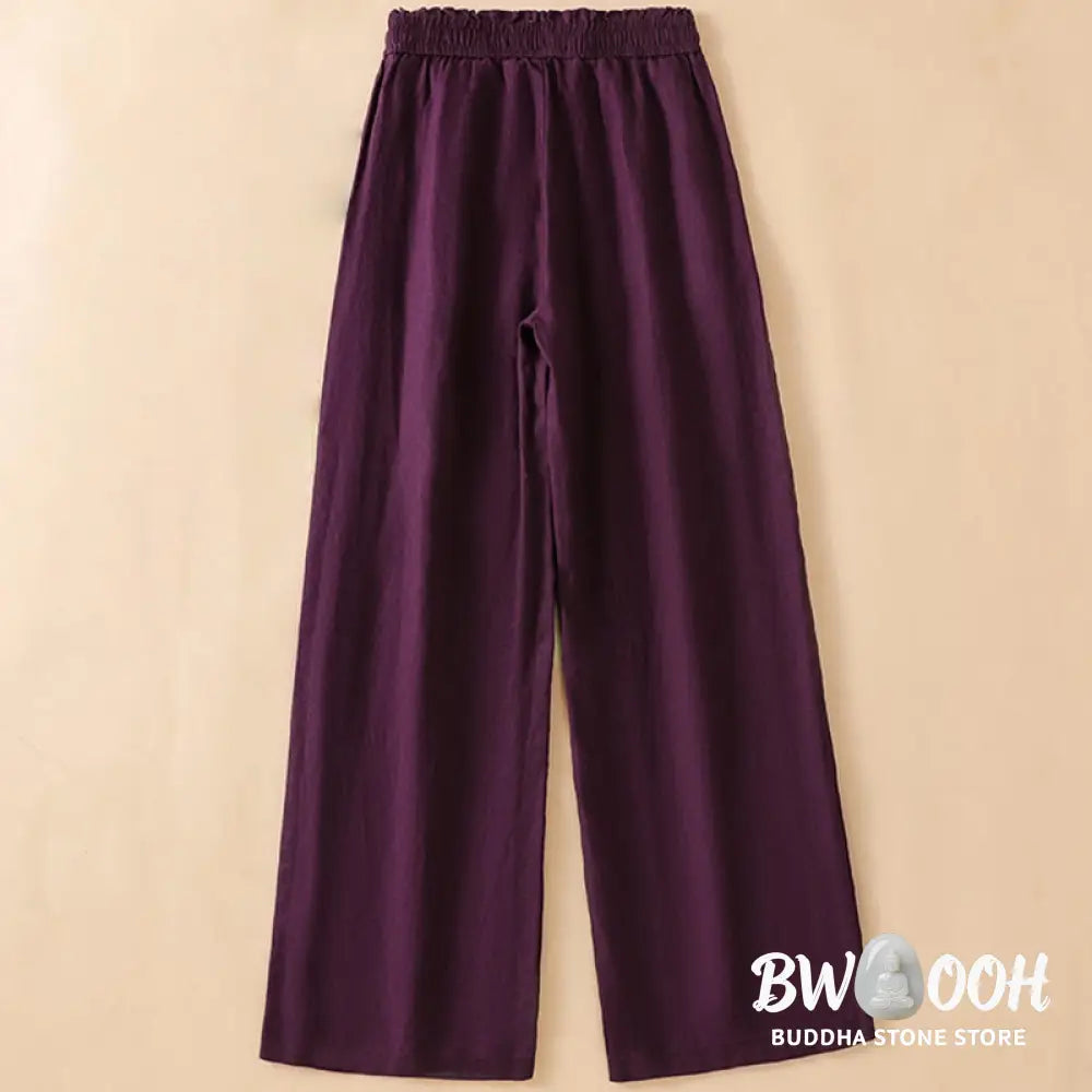 Buddha Stones Casual Straight Leg Design Cotton Women’s 7-8 Length Wide Leg Pants With Pockets - Women’s Wide Leg Pants