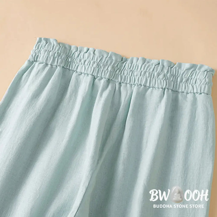 Buddha Stones Casual Straight Leg Design Cotton Women’s 7-8 Length Wide Leg Pants With Pockets - Women’s Wide Leg Pants