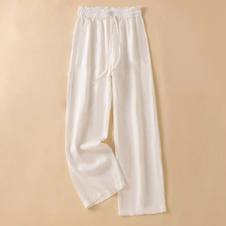 Buddha Stones Casual Straight Leg Design Cotton Women’s 7-8 Length Wide Leg Pants With Pockets - FloralWhite