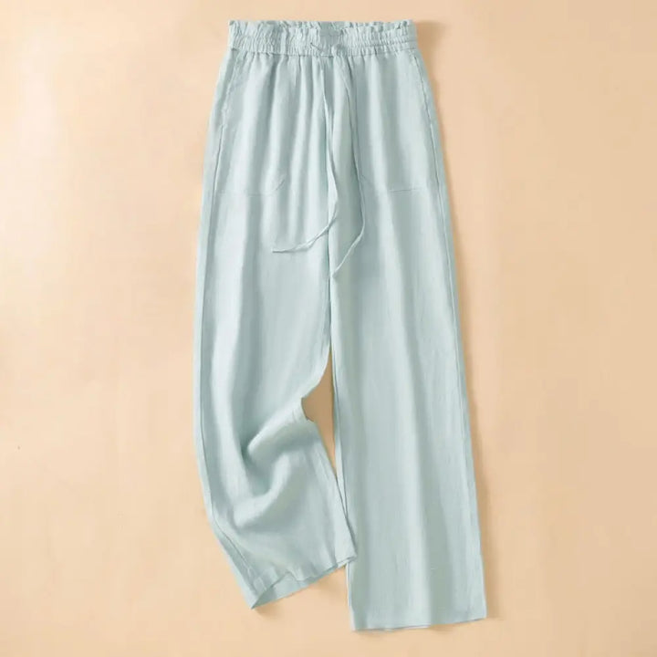 Buddha Stones Casual Straight Leg Design Cotton Women’s 7-8 Length Wide Leg Pants With Pockets - PaleTurquoise