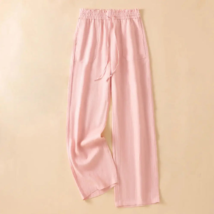 Buddha Stones Casual Straight Leg Design Cotton Women’s 7-8 Length Wide Leg Pants With Pockets - Pink / US4，UK/AU8，EU36
