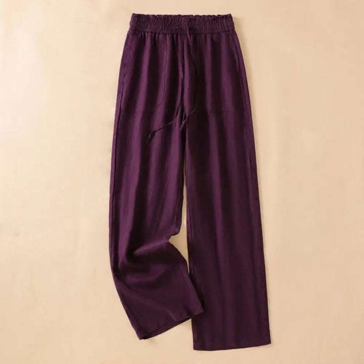 Buddha Stones Casual Straight Leg Design Cotton Women’s 7-8 Length Wide Leg Pants With Pockets - Purple