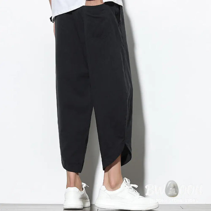 Buddha Stones Casual Summer Drawstring 7-8 Length Linen Men’s Harem Pants With Pockets - Men’s Tapered Pants