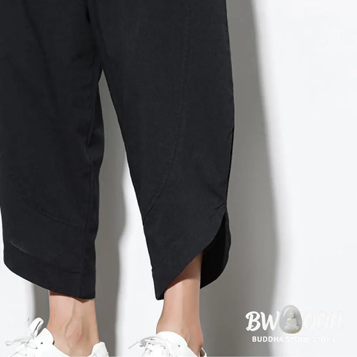 Buddha Stones Casual Summer Drawstring 7-8 Length Linen Men’s Harem Pants With Pockets - Men’s Tapered Pants