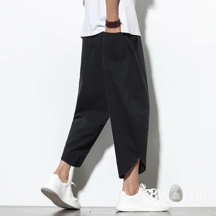 Buddha Stones Casual Summer Drawstring 7-8 Length Linen Men’s Harem Pants With Pockets - Men’s Tapered Pants
