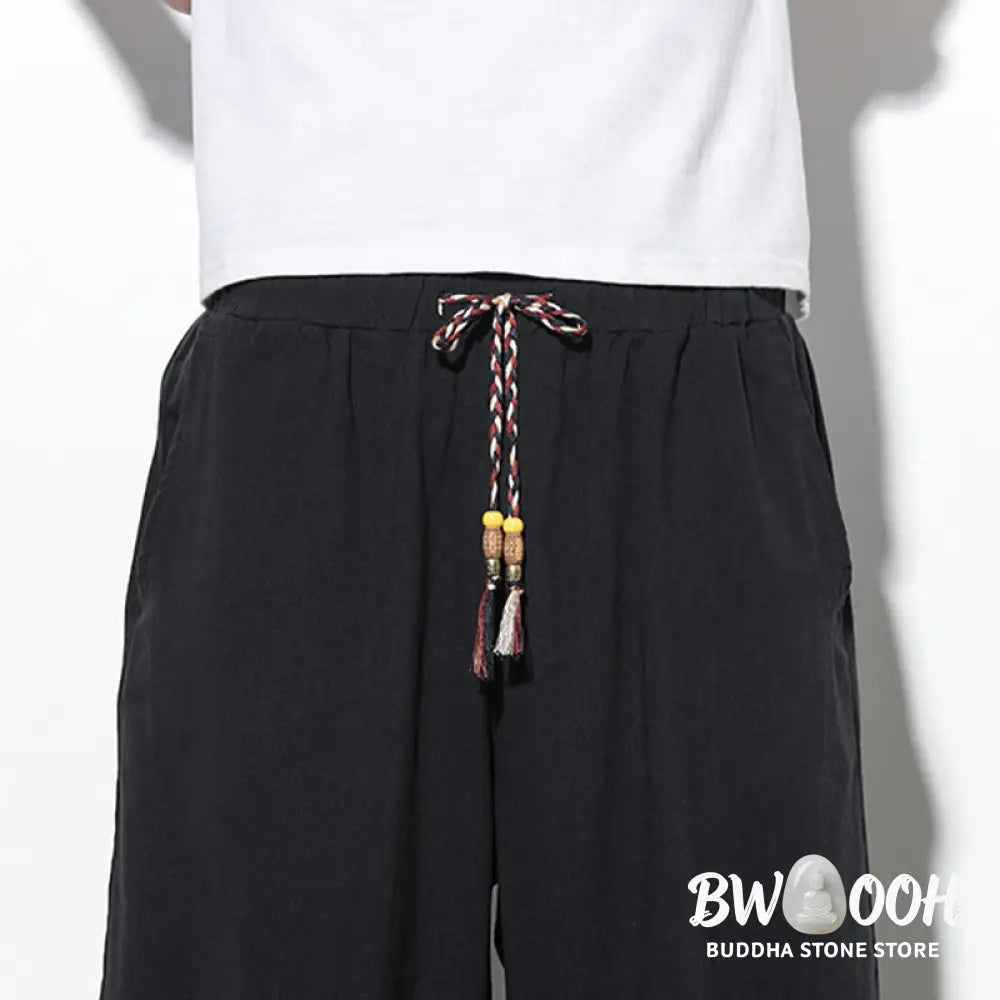 Buddha Stones Casual Summer Drawstring 7-8 Length Linen Men’s Harem Pants With Pockets - Men’s Tapered Pants