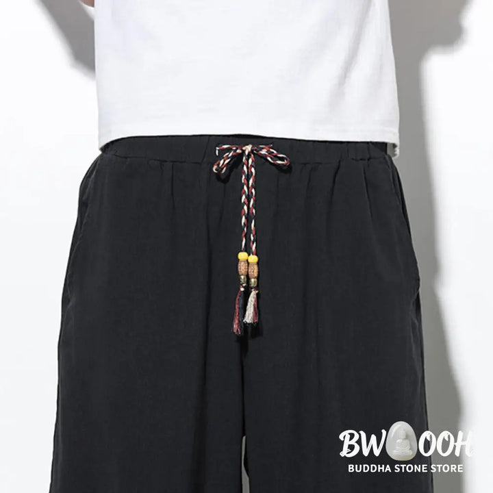 Buddha Stones Casual Summer Drawstring 7-8 Length Linen Men’s Harem Pants With Pockets - Men’s Tapered Pants