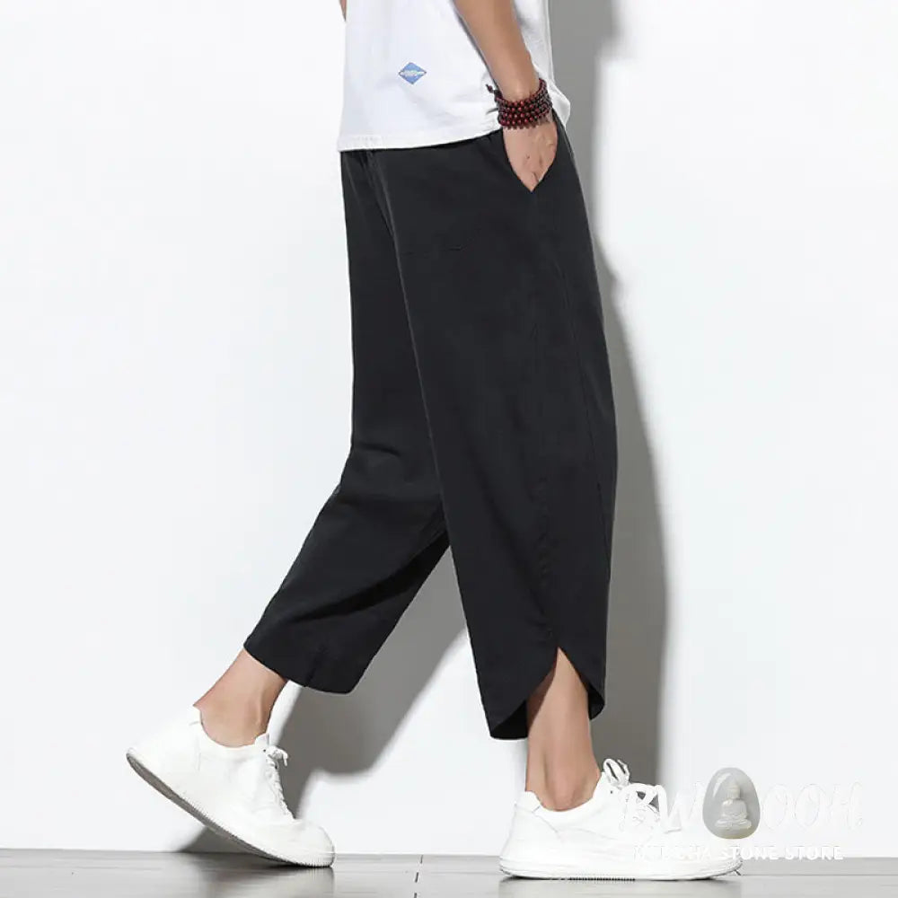 Buddha Stones Casual Summer Drawstring 7-8 Length Linen Men’s Harem Pants With Pockets - Men’s Tapered Pants