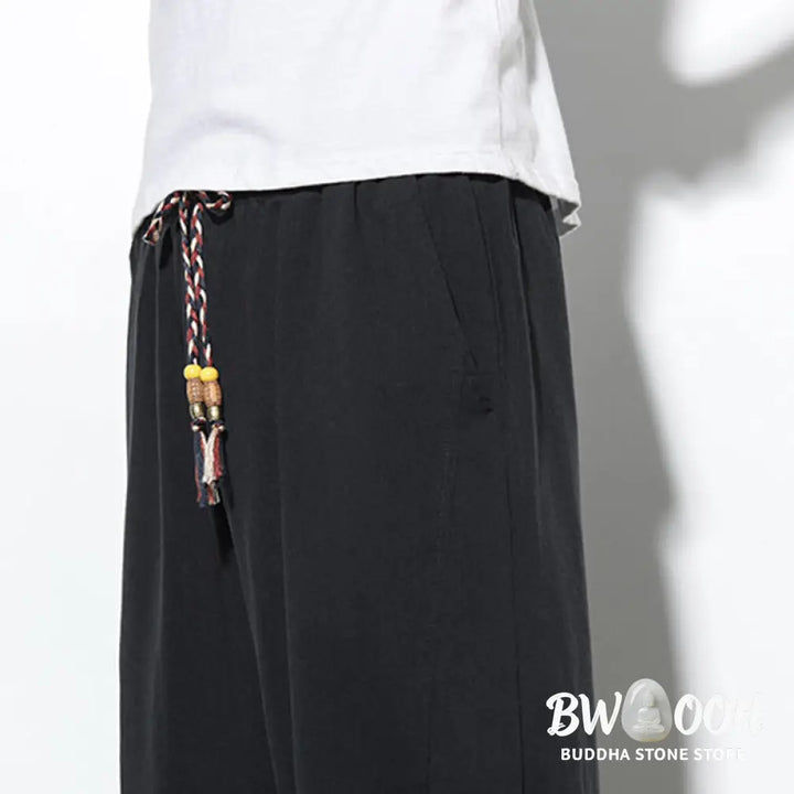 Buddha Stones Casual Summer Drawstring 7-8 Length Linen Men’s Harem Pants With Pockets - Men’s Tapered Pants