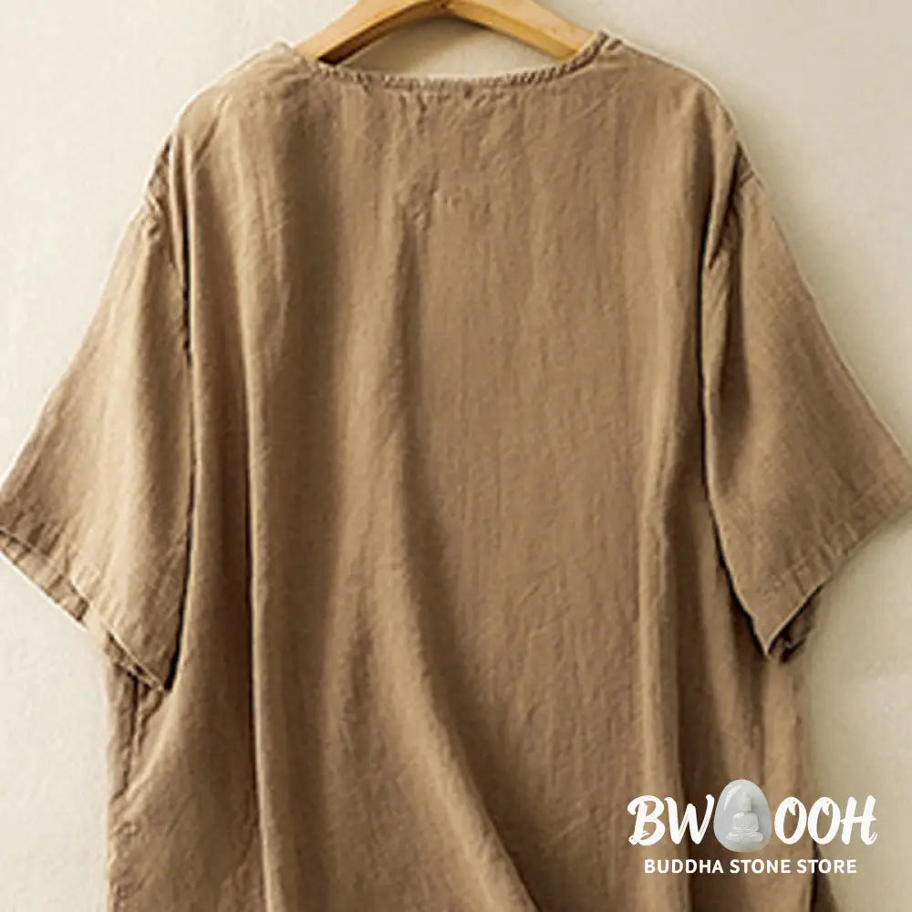 Buddha Stones Casual Summer Embroidered Crew Neck Women’s Cotton Short Sleeve T-shirt - Women’s T-Shirts