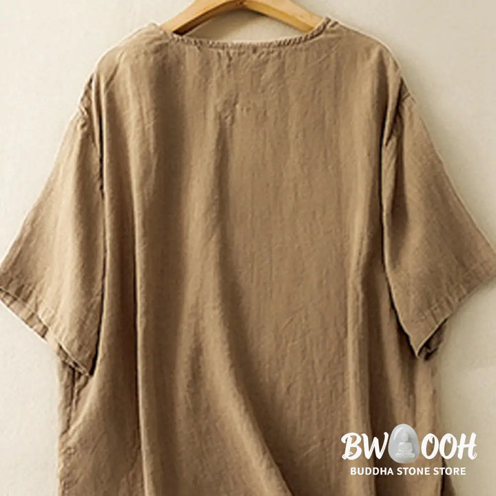Buddha Stones Casual Summer Embroidered Crew Neck Women’s Cotton Short Sleeve T-shirt - Women’s T-Shirts