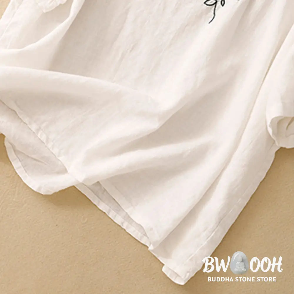 Buddha Stones Casual Summer Embroidered Crew Neck Women’s Cotton Short Sleeve T-shirt - Women’s T-Shirts