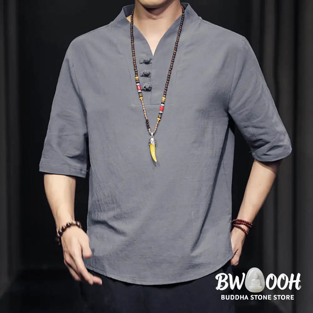 Buddha Stones Casual Summer Half Sleeve Shirt Cotton Men Clothing - Men’s Shirts