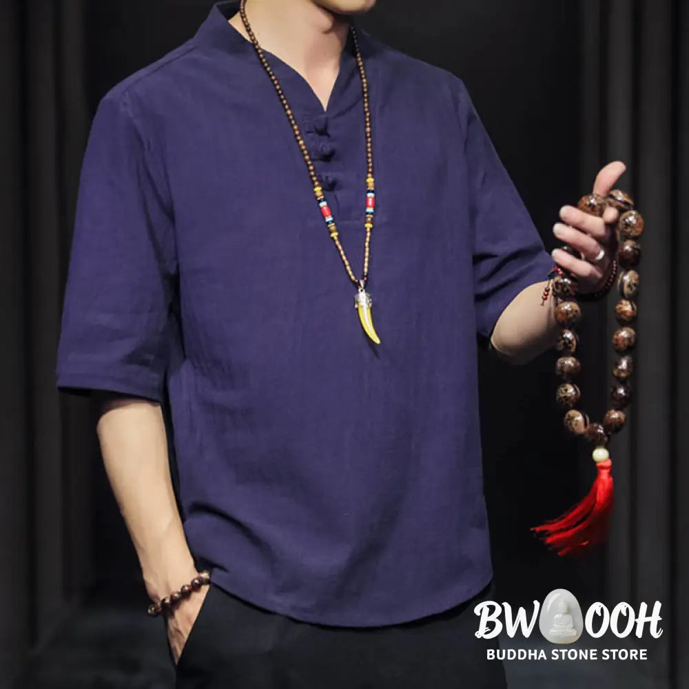 Buddha Stones Casual Summer Half Sleeve Shirt Cotton Men Clothing - Men’s Shirts