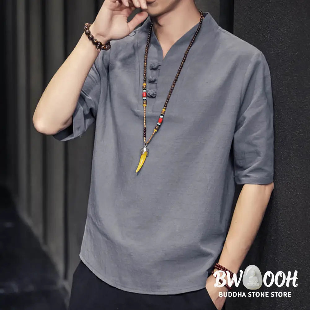 Buddha Stones Casual Summer Half Sleeve Shirt Cotton Men Clothing - Men’s Shirts