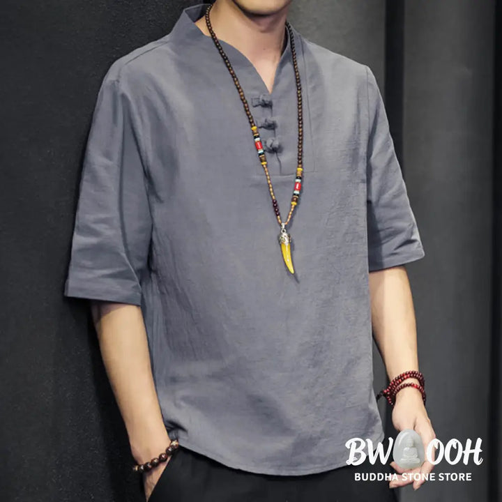 Buddha Stones Casual Summer Half Sleeve Shirt Cotton Men Clothing - Men’s Shirts