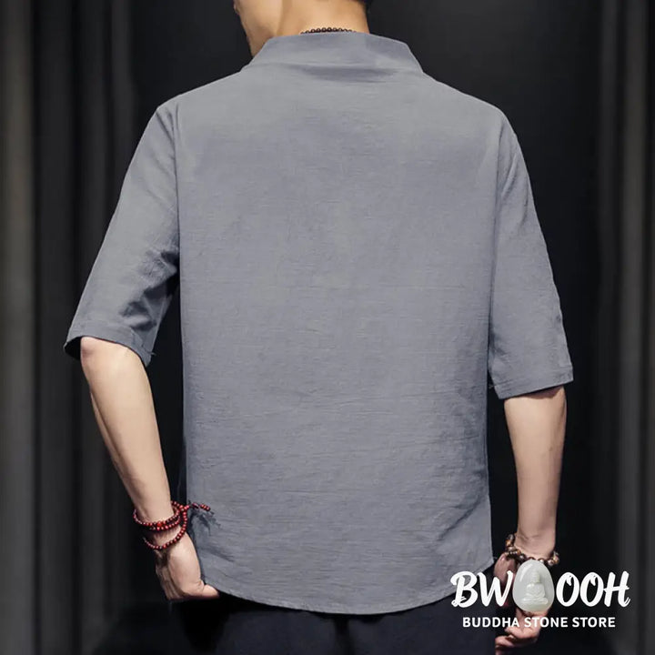 Buddha Stones Casual Summer Half Sleeve Shirt Cotton Men Clothing - Men’s Shirts