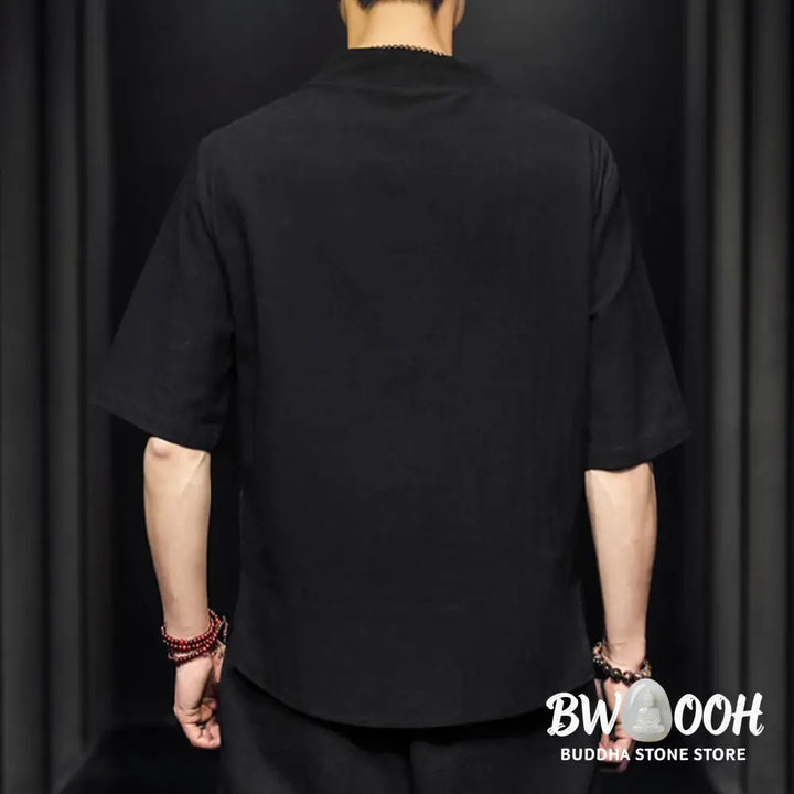 Buddha Stones Casual Summer Half Sleeve Shirt Cotton Men Clothing - Men’s Shirts