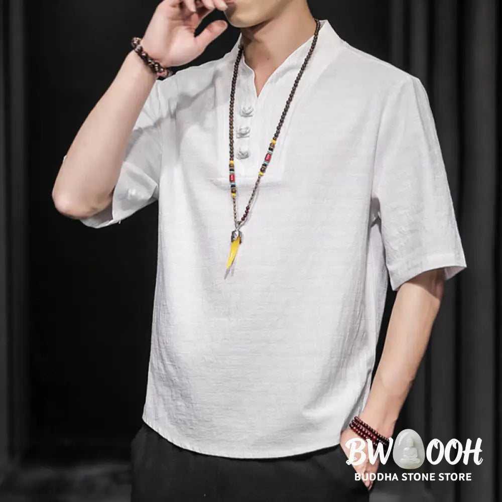 Buddha Stones Casual Summer Half Sleeve Shirt Cotton Men Clothing - Men’s Shirts