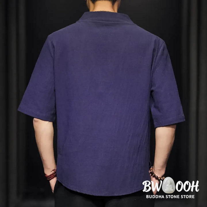 Buddha Stones Casual Summer Half Sleeve Shirt Cotton Men Clothing - Men’s Shirts