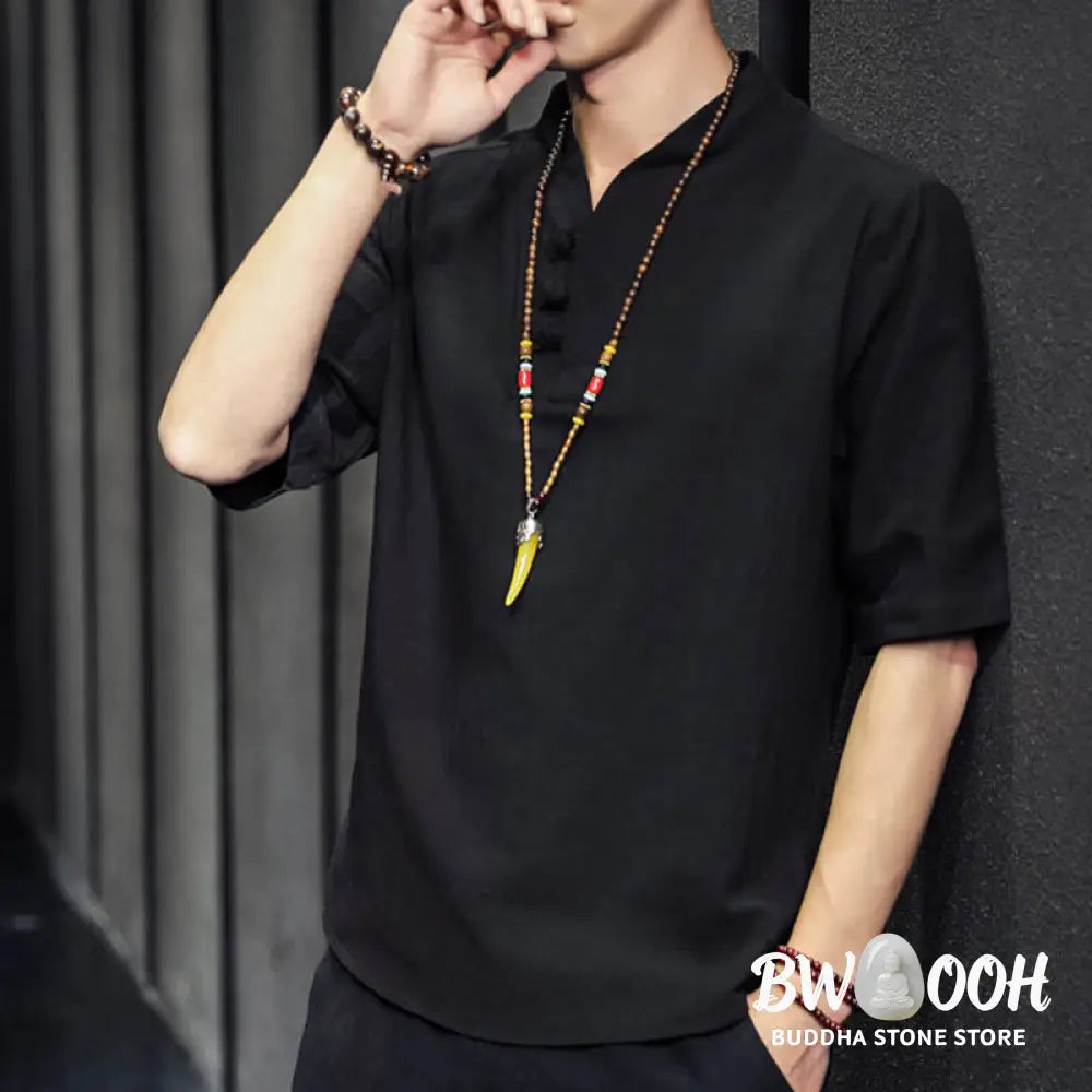 Buddha Stones Casual Summer Half Sleeve Shirt Cotton Men Clothing - Men’s Shirts