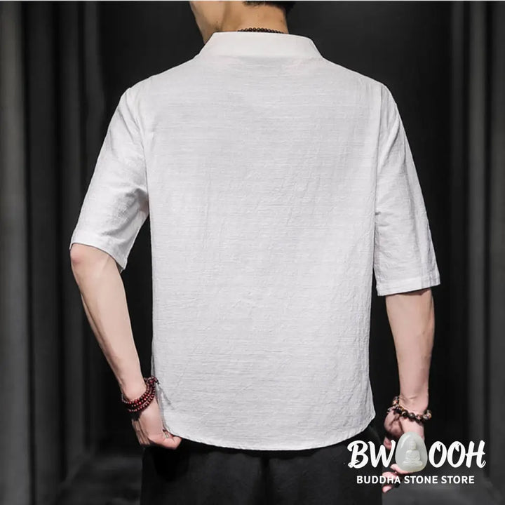 Buddha Stones Casual Summer Half Sleeve Shirt Cotton Men Clothing - Men’s Shirts