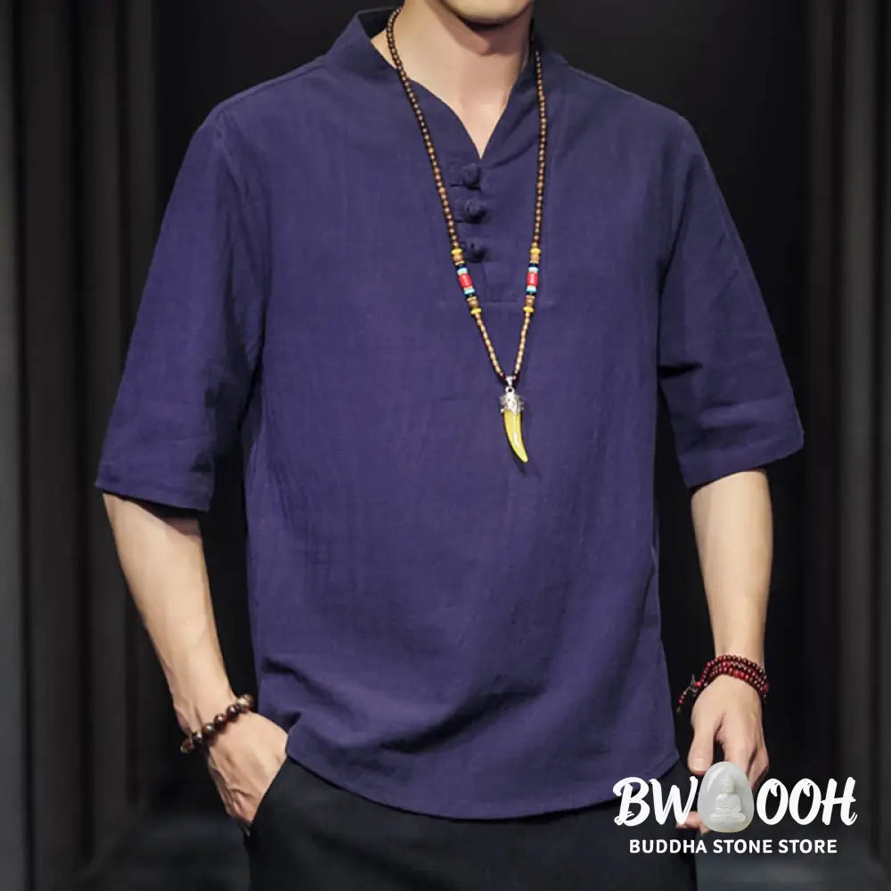 Buddha Stones Casual Summer Half Sleeve Shirt Cotton Men Clothing - Men’s Shirts