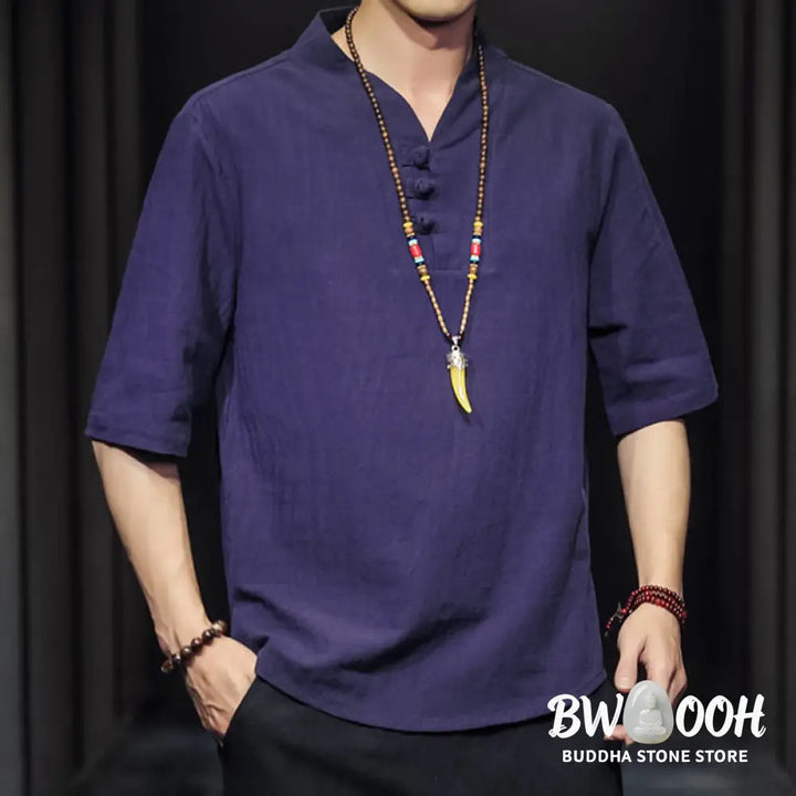 Buddha Stones Casual Summer Half Sleeve Shirt Cotton Men Clothing - Men’s Shirts