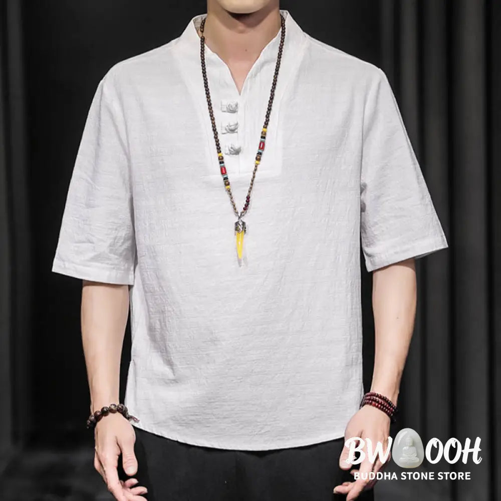 Buddha Stones Casual Summer Half Sleeve Shirt Cotton Men Clothing - Men’s Shirts