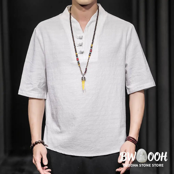 Buddha Stones Casual Summer Half Sleeve Shirt Cotton Men Clothing - Men’s Shirts