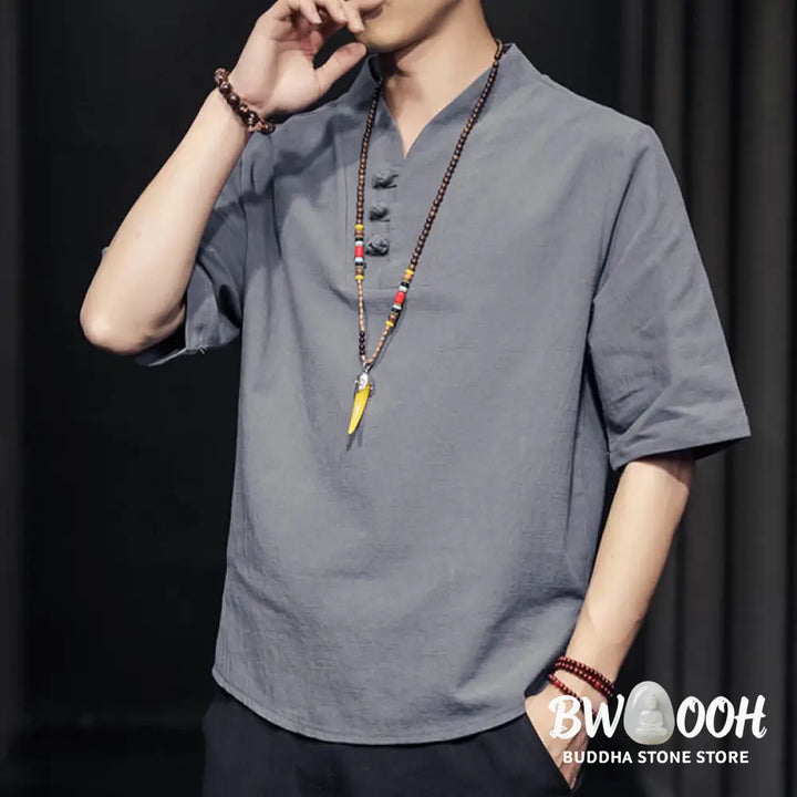 Buddha Stones Casual Summer Half Sleeve Shirt Cotton Men Clothing - Men’s Shirts