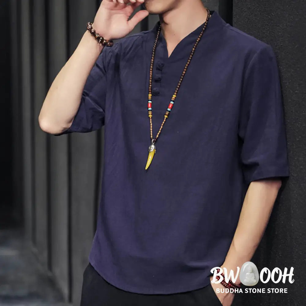 Buddha Stones Casual Summer Half Sleeve Shirt Cotton Men Clothing - Men’s Shirts