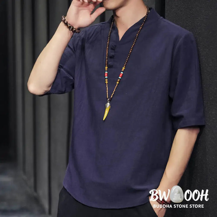 Buddha Stones Casual Summer Half Sleeve Shirt Cotton Men Clothing - Men’s Shirts