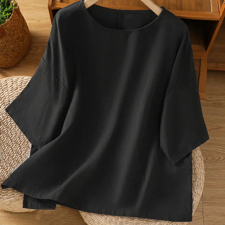 Buddha Stones Casual Summer Plain Crew Neck Women’s Cotton Short Sleeve T-Shirt - Black / US6，UK/AU10，EU38 (M)