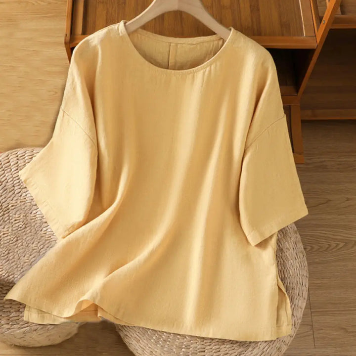 Buddha Stones Casual Summer Plain Crew Neck Women’s Cotton Short Sleeve T-Shirt - Khaki / US6，UK/AU10，EU38 (M)