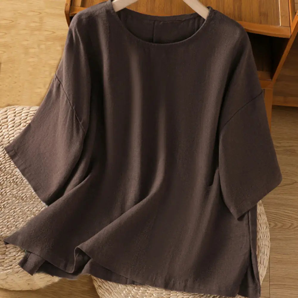 Buddha Stones Casual Summer Plain Crew Neck Women’s Cotton Short Sleeve T-Shirt - SaddleBrown / US6，UK/AU10，EU38 (M)