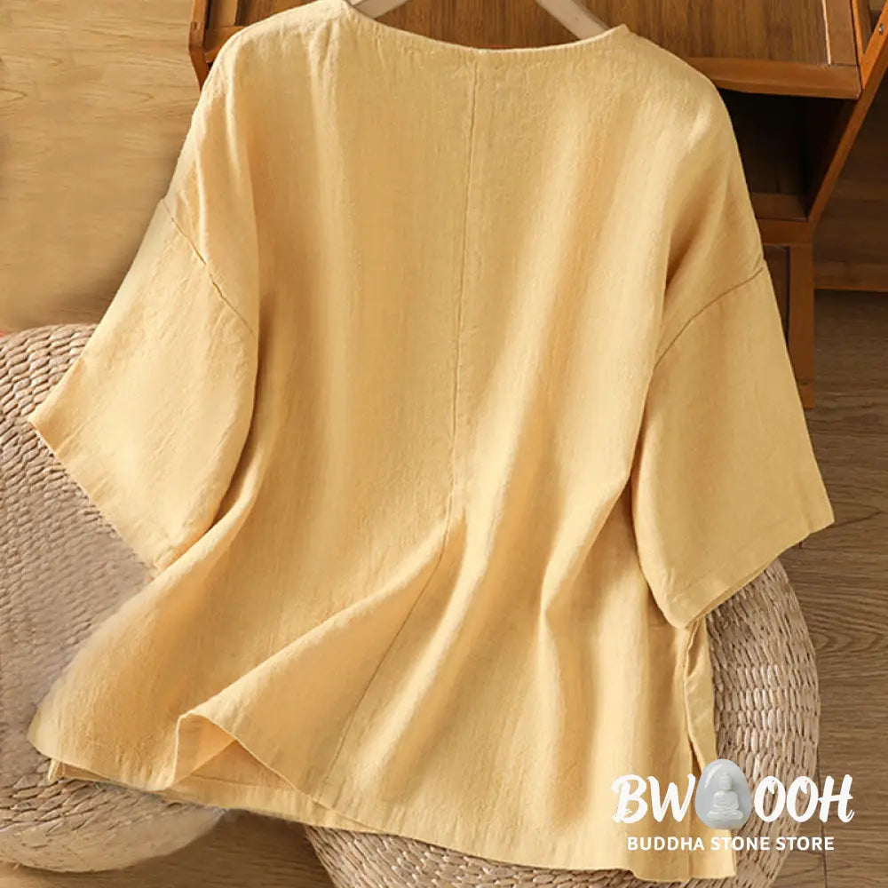 Buddha Stones Casual Summer Plain Crew Neck Women’s Cotton Short Sleeve T-Shirt - Women’s T-Shirts