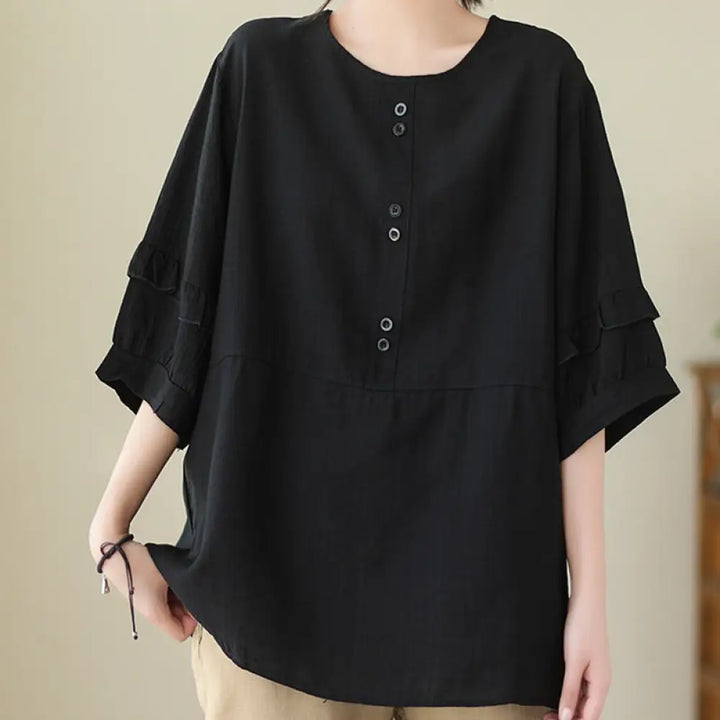 Buddha Stones Casual Summer Plain Crew Neck Women’s Polyester Short Sleeve T-shirt - Black / US6，UK/AU10，EU38 (M)