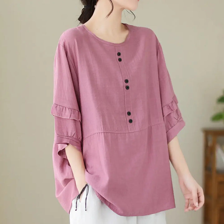 Buddha Stones Casual Summer Plain Crew Neck Women’s Polyester Short Sleeve T-shirt - HotPink / US6，UK/AU10，EU38 (M)