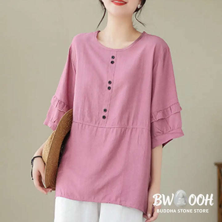Buddha Stones Casual Summer Plain Crew Neck Women’s Polyester Short Sleeve T-shirt - Women’s T-Shirts