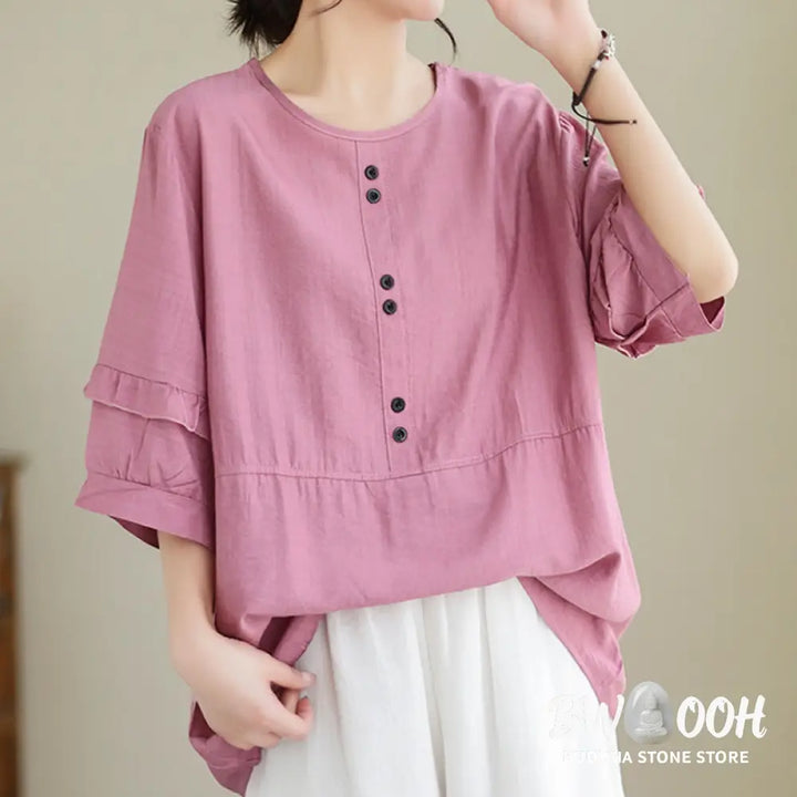 Buddha Stones Casual Summer Plain Crew Neck Women’s Polyester Short Sleeve T-shirt - Women’s T-Shirts