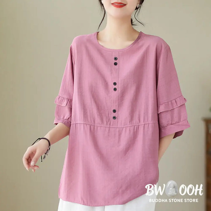 Buddha Stones Casual Summer Plain Crew Neck Women’s Polyester Short Sleeve T-shirt - Women’s T-Shirts