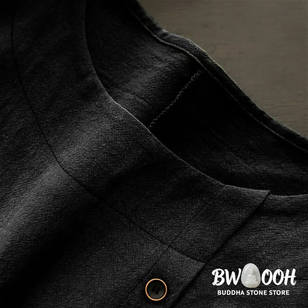 Buddha Stones Casual Summer Pure Color Jacquard Button Crew Neck Cotton Women’s Short Sleeve T-Shirt - Women’s T-Shirts