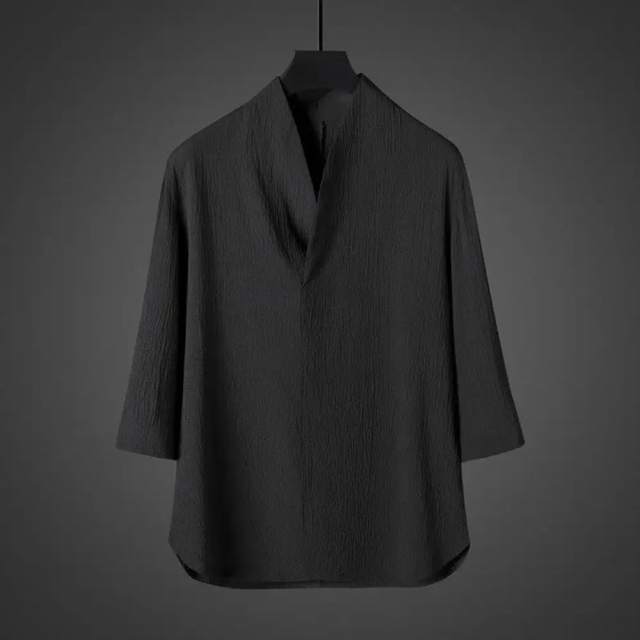 Buddha Stones Casual V-Neck Three Quarter Sleeve Men’s Shirt - Black / US/UK/AU34，EU44 (M) - Men’s Shirts