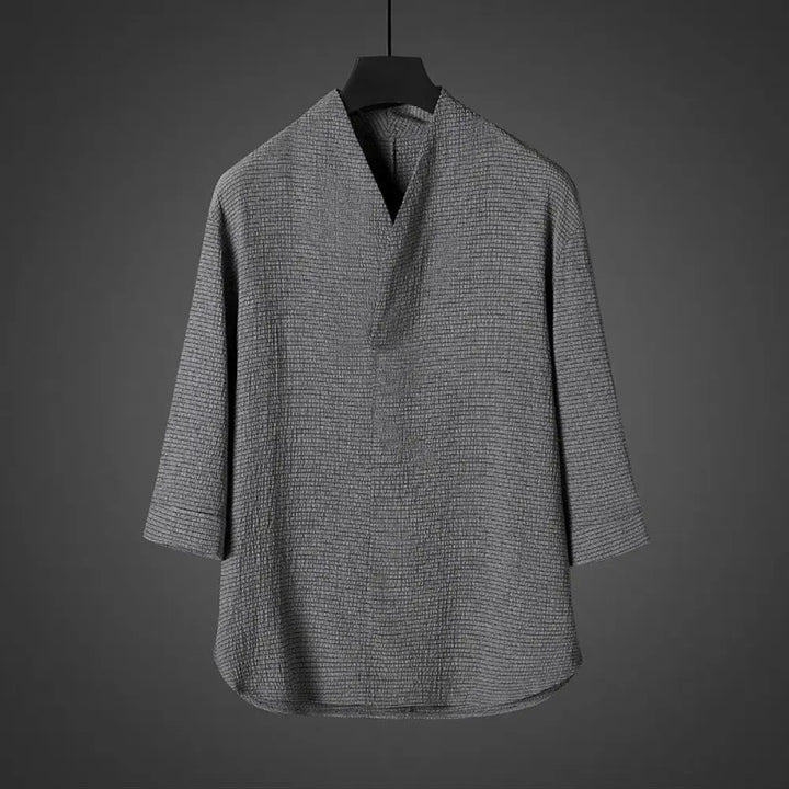Buddha Stones Casual V-Neck Three Quarter Sleeve Men’s Shirt - DarkGray / US/UK/AU34，EU44 (M) - Men’s Shirts