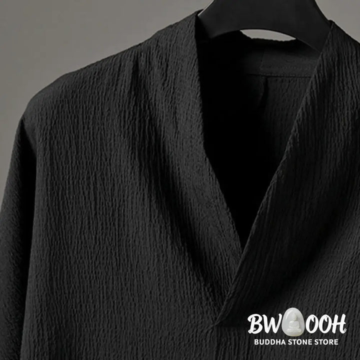 Buddha Stones Casual V-Neck Three Quarter Sleeve Men’s Shirt - Men’s Shirts
