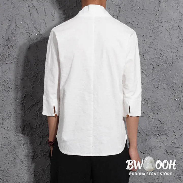 Buddha Stones Casual V-Neck Three Quarter Sleeve Shirt Men Clothing - Men&
