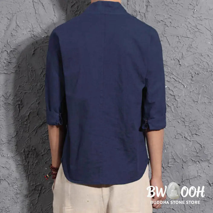 Buddha Stones Casual V-Neck Three Quarter Sleeve Shirt Men Clothing - Men&