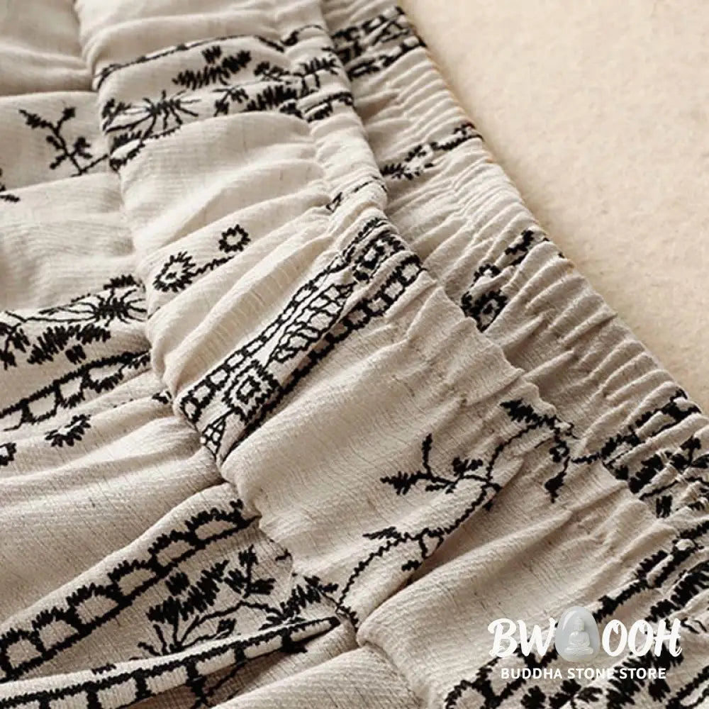 Buddha Stones Casual Vertical Printing Cotton Linen Women’s Wide Leg Pants With Pockets - Women’s Wide Leg Pants
