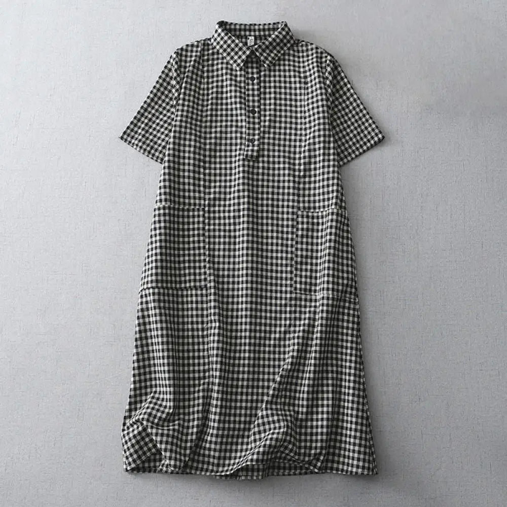 BWOOOH Casual Vintage Plaid Pattern Lapel Short Sleeve Co